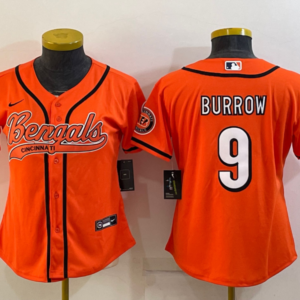 Nike Bengals 9 Joe Burrow Orange Vapor Baseball Limited Women Jersey