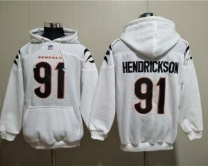 Cincinnati Bengals 91 Trey Hendrickson White Pullover Hoodie