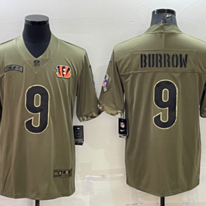 Nike Cincinnati Bengals 9 Joe Burrow Olive 2022 Salute To Service Limited Men Jersey