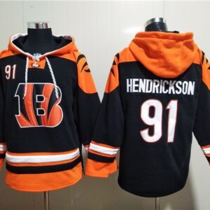 Bengals 91 Trey Hendrickson Orange Black Ageless Must Have Lace Up Pullover Hoodie