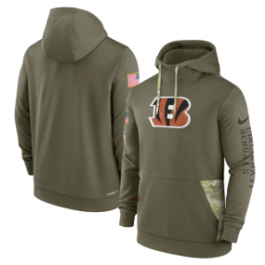 Cincinnati Bengals 2022 Olive Salute to Service Therma Performance Pullover Hoodie