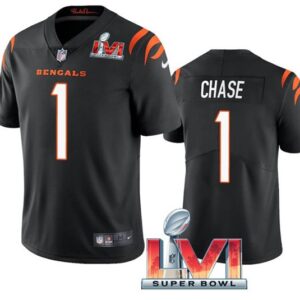 Nike Cincinnati Bengals 1 Ja'Marr Chase Black 2022 Super Bowl LVI Vapor Limited Men Jersey
