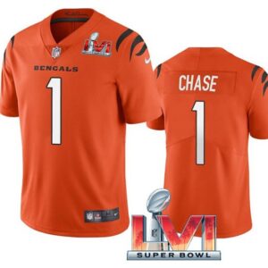 Nike Cincinnati Bengals 1 Ja'Marr Chase Orange 2022 Super Bowl LVI Vapor Limited Men Jersey