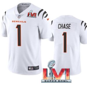 Nike Cincinnati Bengals 1 Ja'Marr Chase White 2022 Super Bowl LVI Vapor Limited Men Jersey