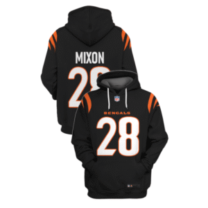 Bengals 28 Joe Mixo Black 2021 Stitched New Hoodie