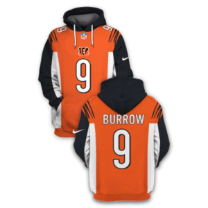 Bengals 9 Joe Burrow Orange 2021 Stitched New Hoodie