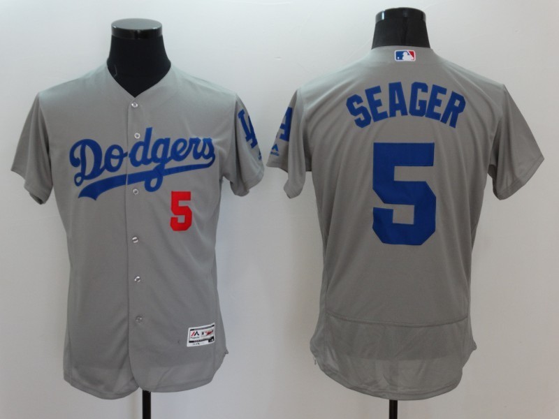 MLB Dodgers 5 Corey Seager Grey Flexbase Men Jersey