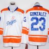 MLB Dodgers 23 Adrian Gonzalez White Long Sleeve Men Jersey