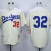 MLB Dodgers 32 Sandy Koufax Cream Mitchell and Ness Throwback Men Jersey