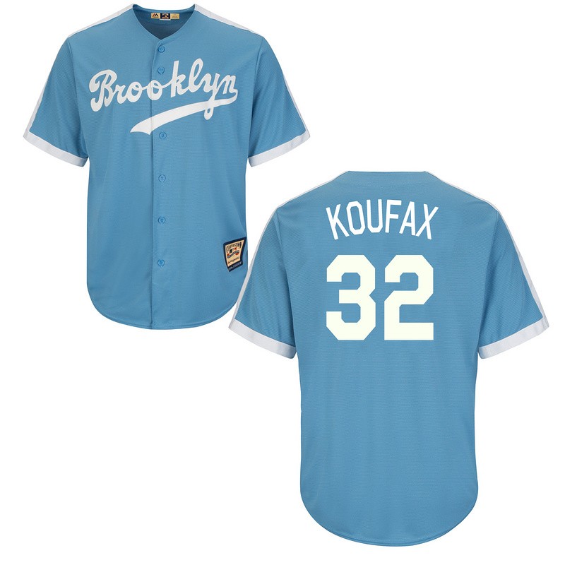 MLB Dodgers 32 Sandy Koufax Light Blue Cooperstown Men Jersey