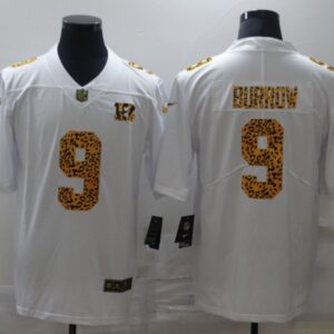 Nike Bengals 9 Joe Burrow White Leopard Vapor Limited Men Jersey