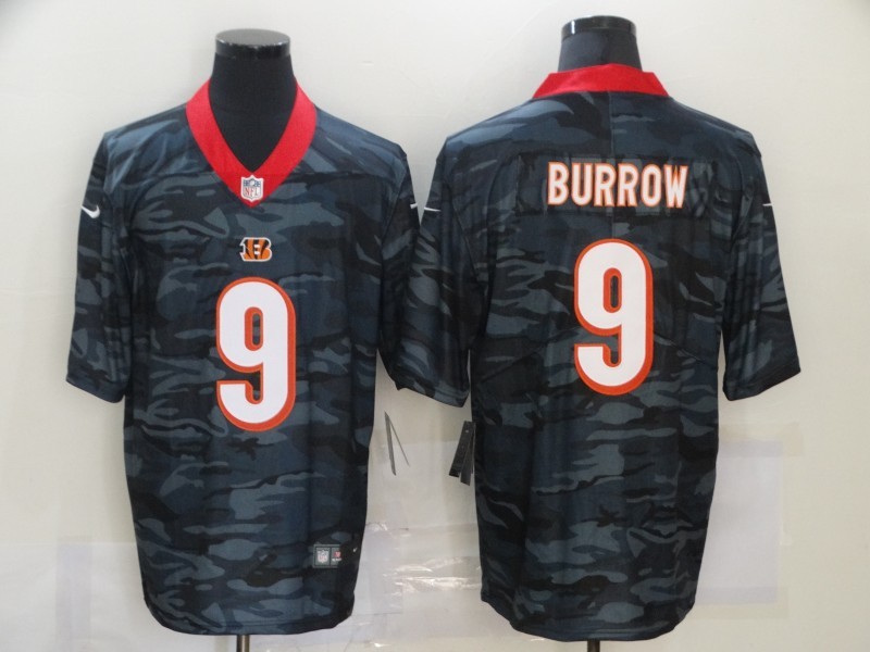 Nike Bengals 9 Joe Burrow 2020 Black Camo Limited Men Jersey