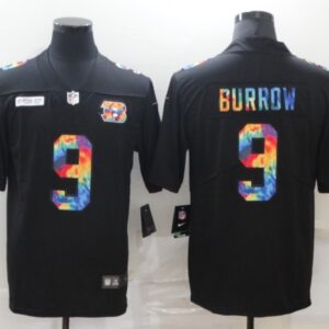 Nike Bengals 9 Joe Burrow Rainbow Black Limited Men Jersey
