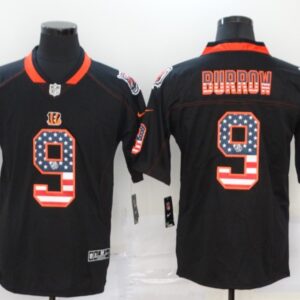 Nike Bengals 9 Joe Burrow Black USA Flag Fashion Limited Men Jersey