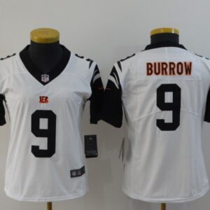Nike Bengals 9 Joe Burrow White Color Rush Limited Women Jersey