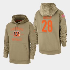 Nike Cincinnati Bengals 28 Joe Mixon Tan 2019 Salute To Service Sideline Therma Pullover Hoodie