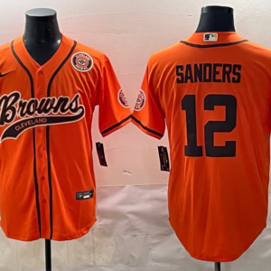 Nike Browns 12 Shedeur Sanders Orange Baseball Vapor Limited Men Jersey