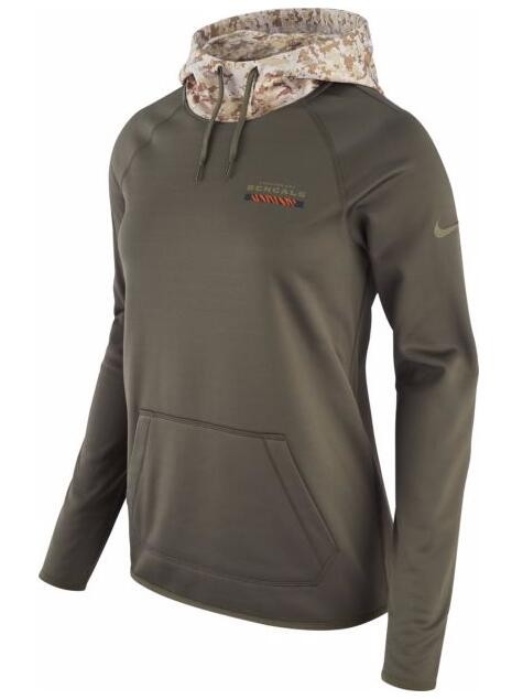 Nike Cincinnati Bengals Olive 2017 Salute to Service Sideline Therma Pullover Women Hoodie