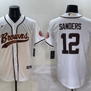 Nike Browns 12 Sanders White Baseball Vapor Limited Men Jersey