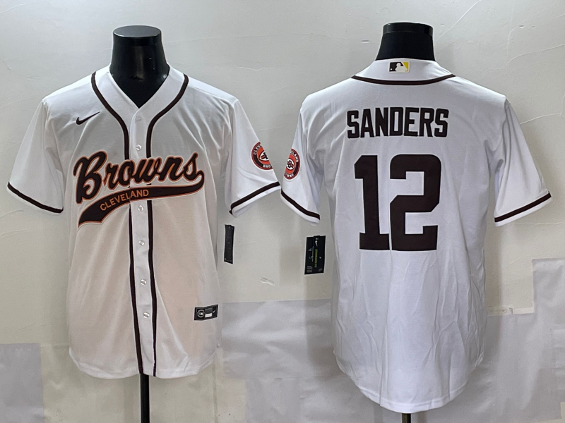Nike Browns 12 Sanders White Baseball Vapor Limited Men Jersey