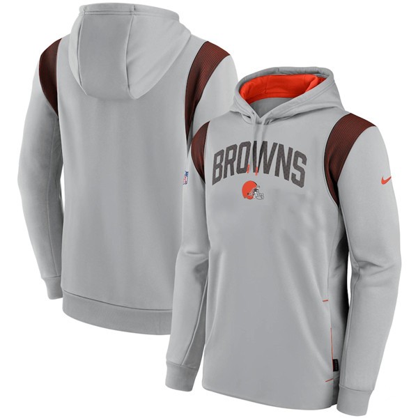 Browns Grey Sideline Stack Performance Pullover Hoodie