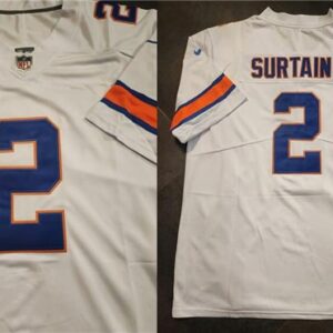 Broncos 2 Pat Surtain II White Throwback Men Jersey With C Patch
