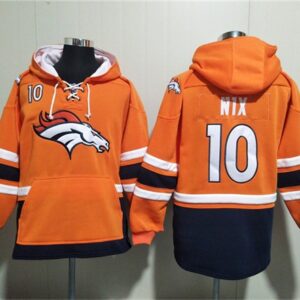 Broncos 10 Bo Nix Orange Ageless Must-Have Lace-Up Pullover Hoodie