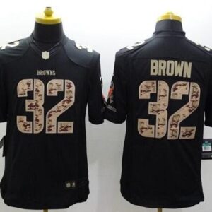 Browns 32 Jim Brown Black Men Stitched Limited Salute to Service Jersey