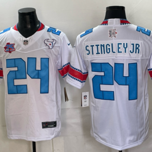 Houston Texans 24 Derek Stingley Jr. White 2026 Rivalries F.U.S.E. Vapor Limited Men Jersey with 25th Patch