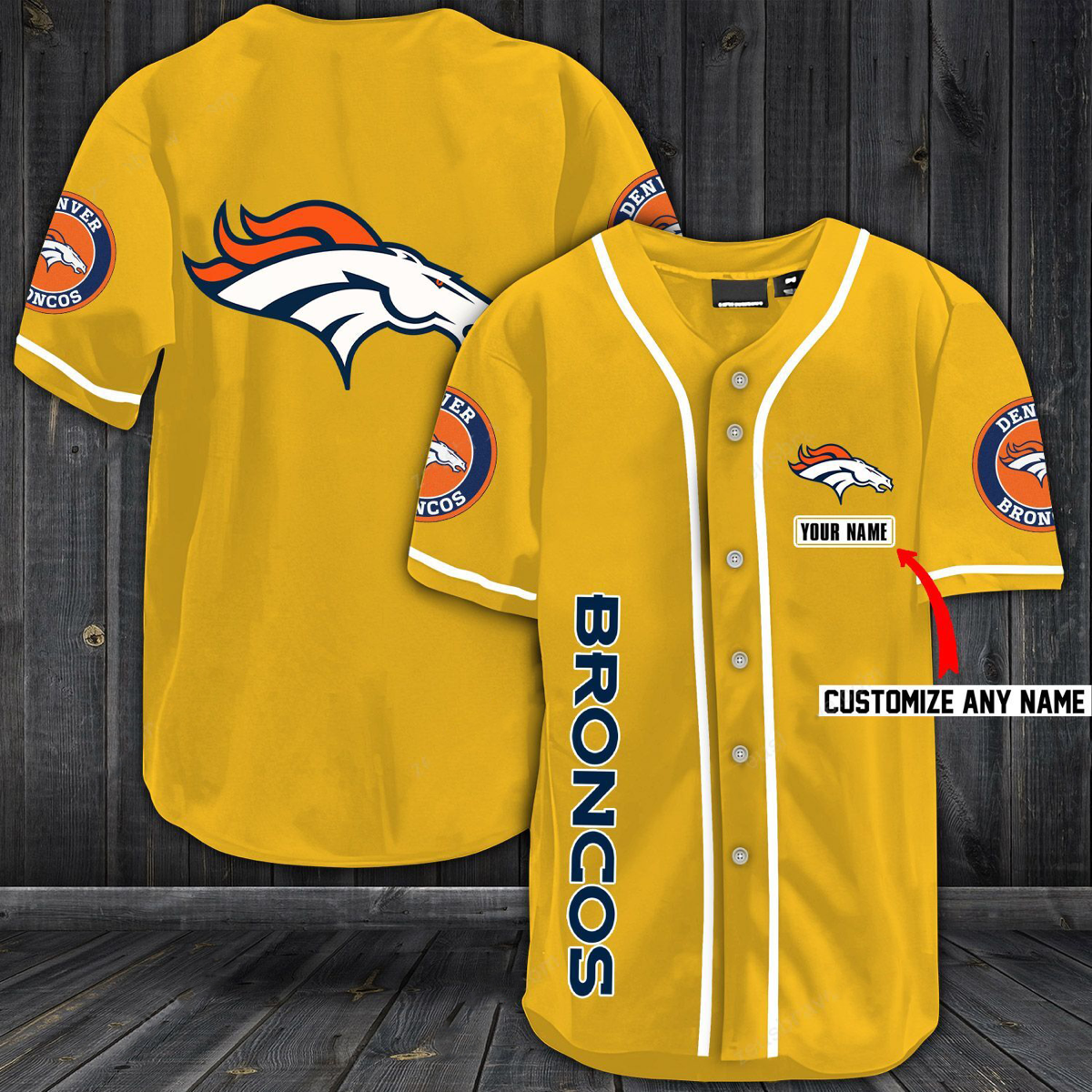 Denver Broncos Baseball Yellow Customized Jersey