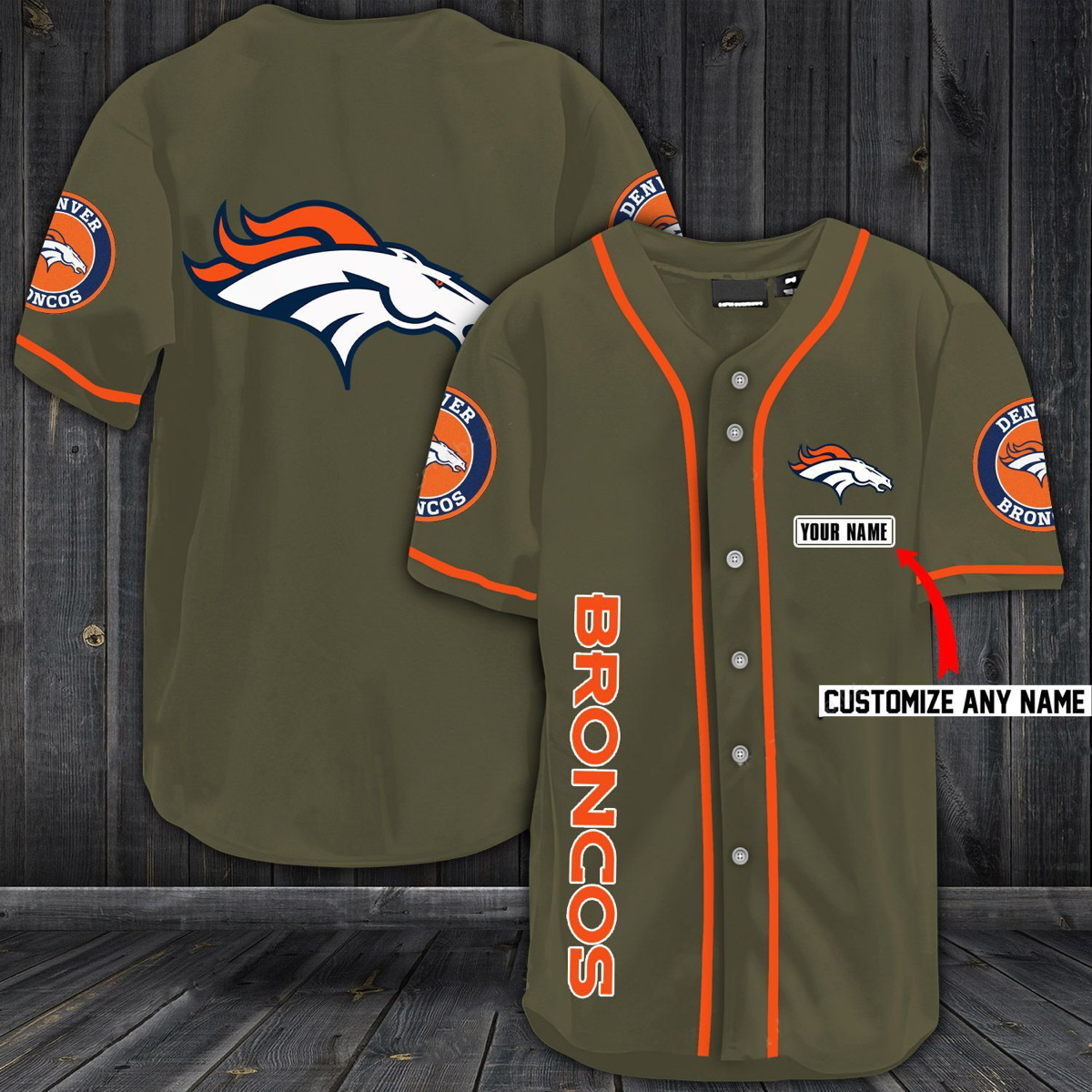 Denver Broncos Baseball Olive Customized Jersey