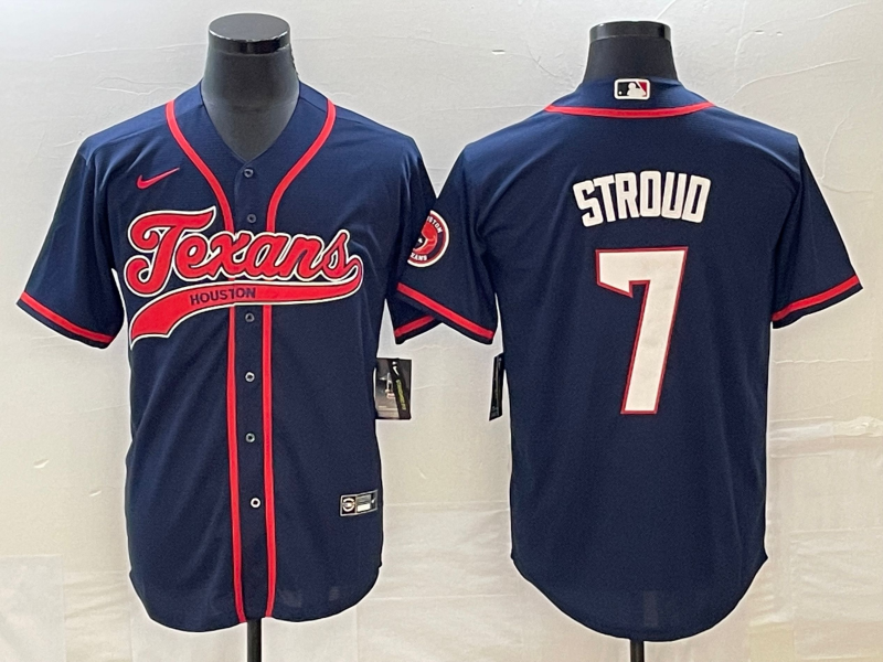 Nike Texans 7 CJ Stroud Blue Baseball Vapor Limited Men Jersey