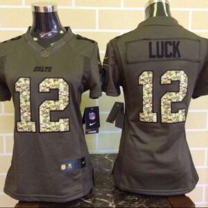 Colts 12 Andrew Luck Green Women Stitched Limited Salute to Service Jersey