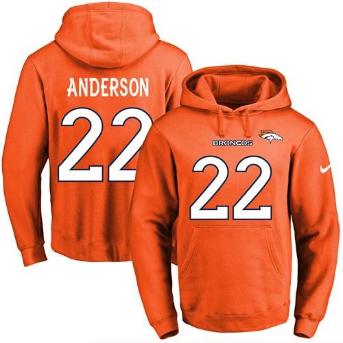 Broncos 22 C.J. Anderson Orange Men Pullover Hoodie