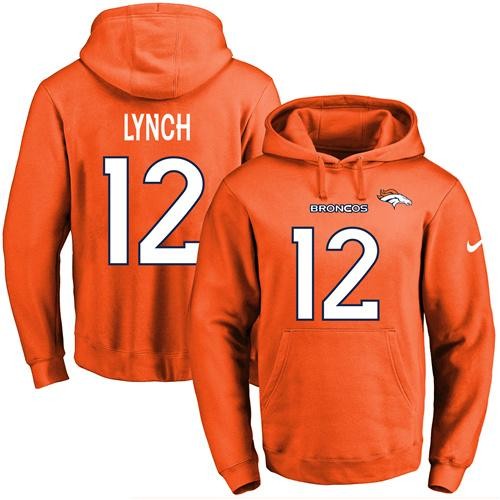 Broncos 12 Paxton Lynch Orange Men Pullover Hoodie