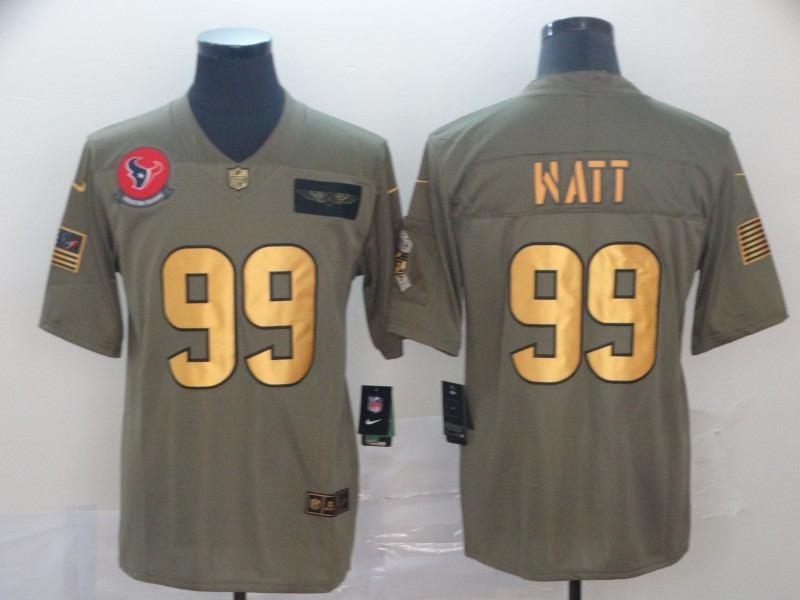 Nike Texans 99 J.J. Watt 2019 Gold Salute To Service Limited Men Jersey