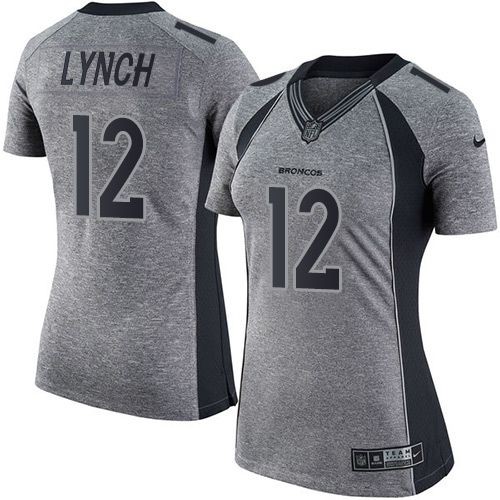 Broncos 12 Paxton Lynch Gray Women Gridiron Gray Jersey