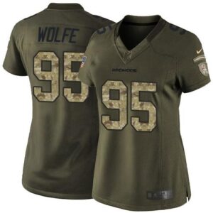 Broncos 95 Derek Wolfe Green Womens Stitched Limited Salute to Service Jersey