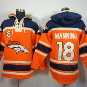 Denver Broncos No.18 Peyton Manning Orange Sawyer Hooded Sweatshirt Men's Football Jersey