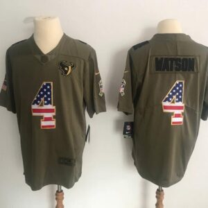 Nike Texans 4 Deshaun Watson Olive 2017 Salute To Service USA Flag Limited Men Jersey