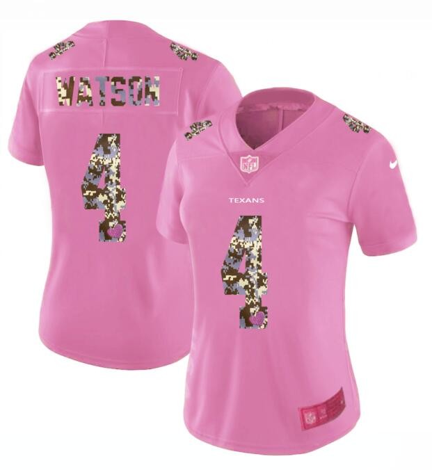 Nike Texans 4 Deshaun Watson Pink Camo Fashion Limited Women Jersey