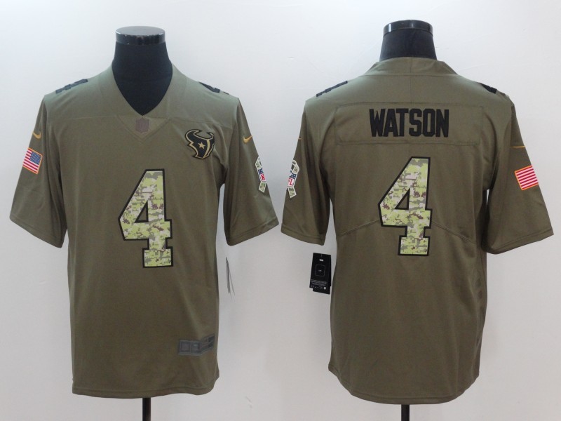 Texans 4 Deshaun Watson Olive Camo Salute To Service Limited Men Jersey