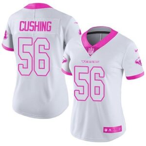 Texans 56 Brian Cushing White Pink Stitched Limited Rush Fashion Women Jersey