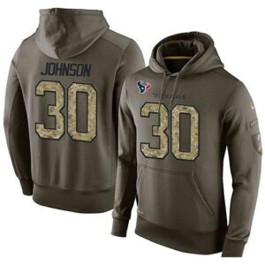 Men Texans 30 Kevin Johnson Green Olive Salute To Service KO Performance Hoodie