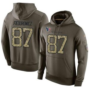 Men Texans 87 C.J. Fiedorowicz Green Olive Salute To Service KO Performance Hoodie