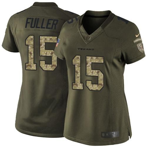 Texans 15 Will Fuller Green Women Stitched Limited Salute to Service Jersey
