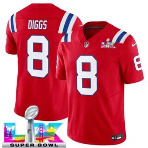 New England Patriots 8 Stefon Diggs Red 2026 Super Bowl LX  F.U.S.E. Vapor Limited Men Jersey