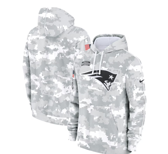 Patriots 2024 White Grey Salute To Service Hoodie (Runs Small)