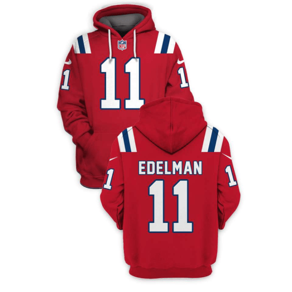 Patriots 11 Julian Edelman Red 2021 Stitched New Hoodie