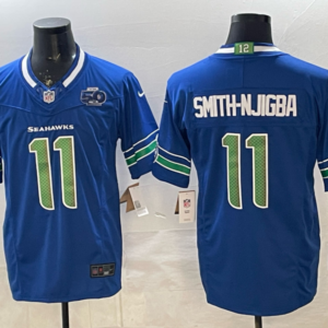 Seattle Seahawks 11 Smith Njigba Blue F.U.S.E. Vapor Limited Men Jersey with 50th Patch